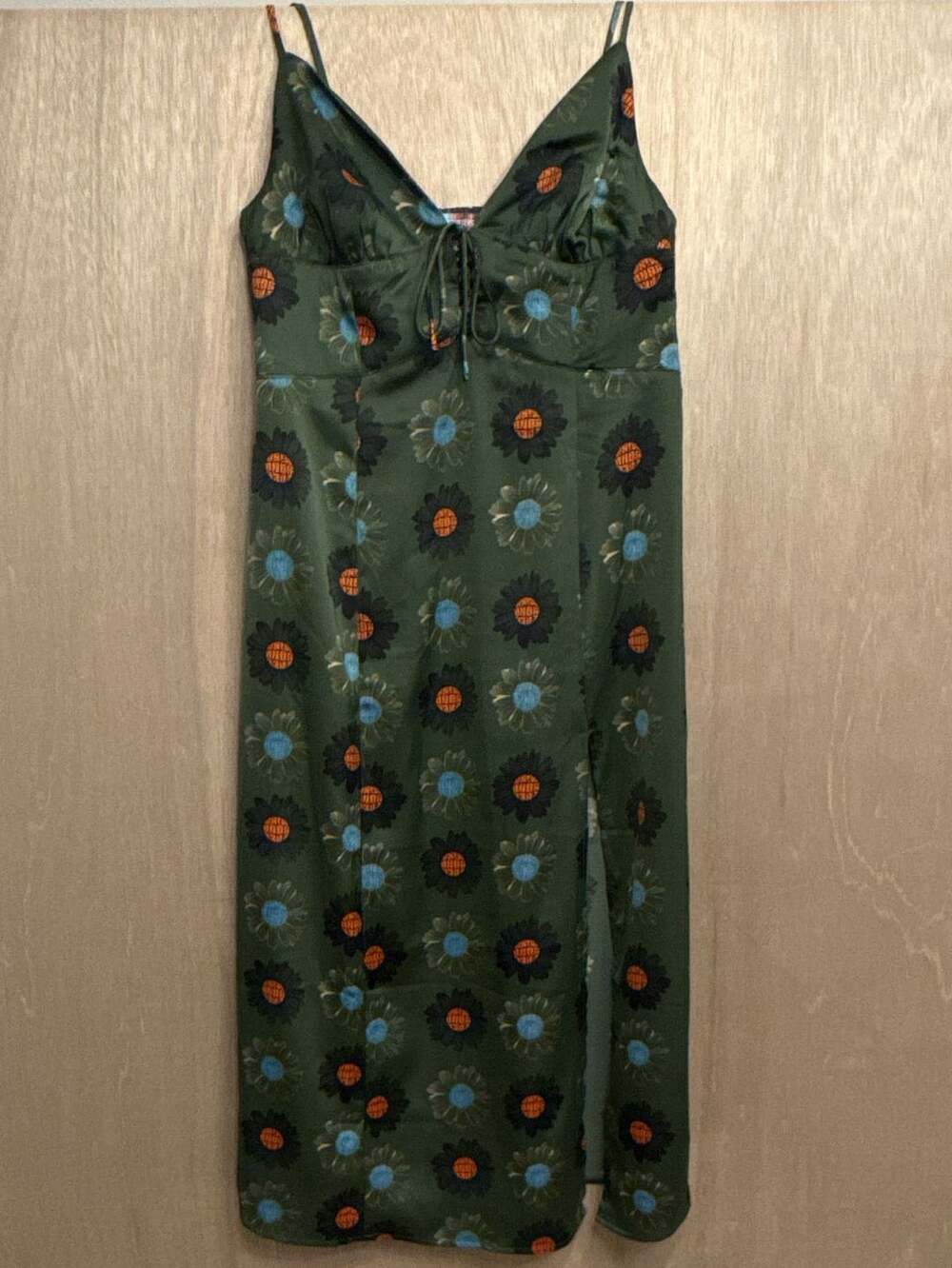 Urban Outfitters Green Y2K Floral Mariah Lace-Up Midi Slip Dress Size L